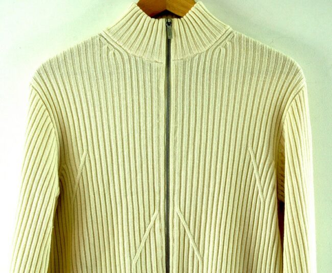 Front close up of Mens White Guess Cardigan