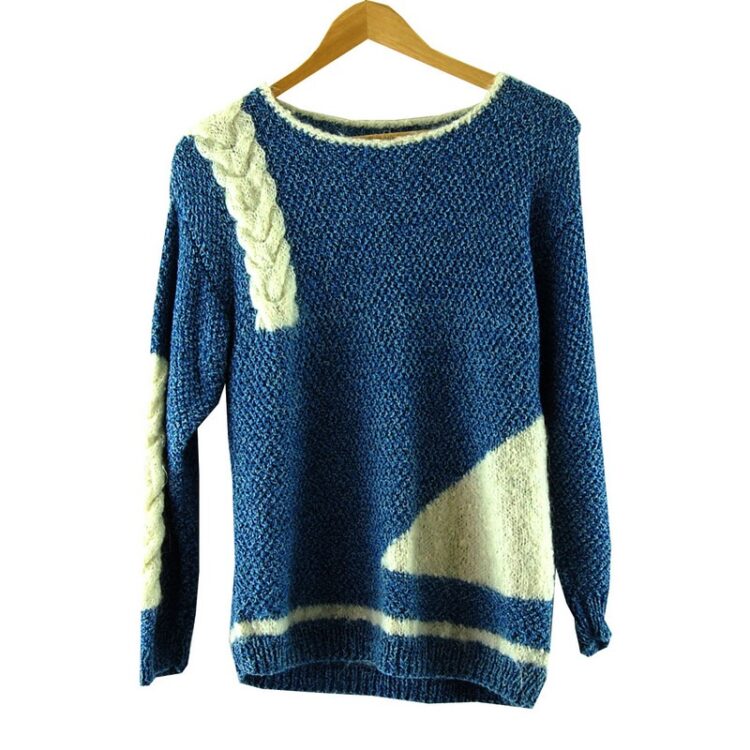 80s Blue Cable Knit Vintage Sweater