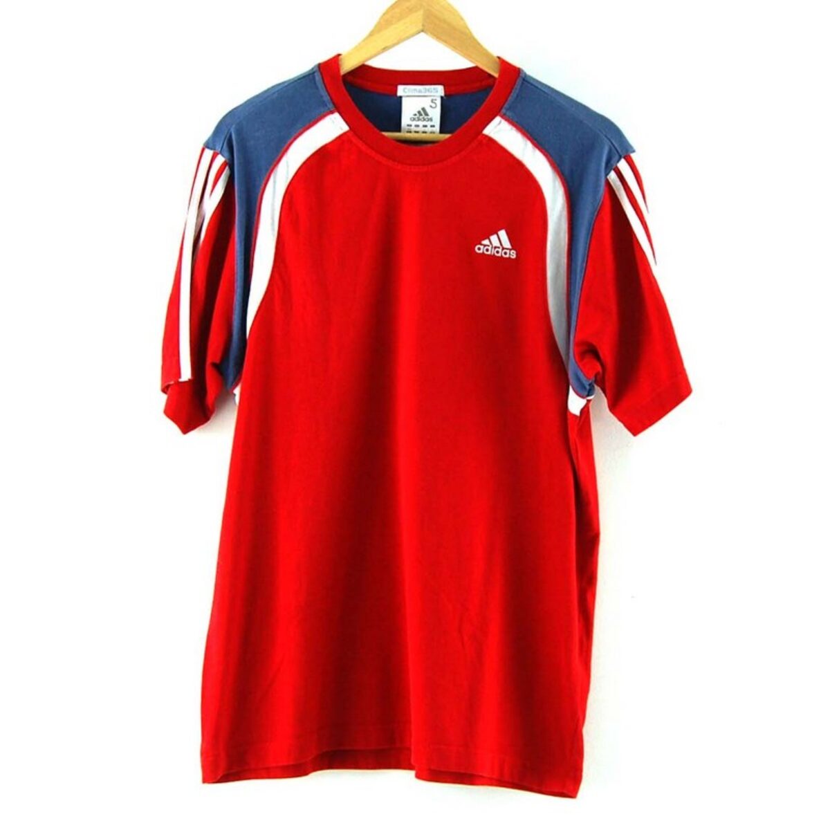 Adidas T Shirt Red And White UK L Blue 17 Vintage Clothing