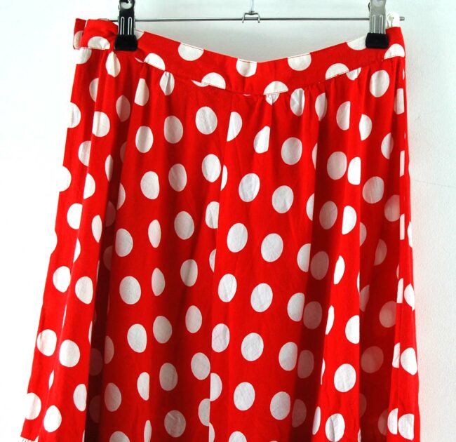 Front Top Close Up Red And White Polka Dot Ruffle Skirt