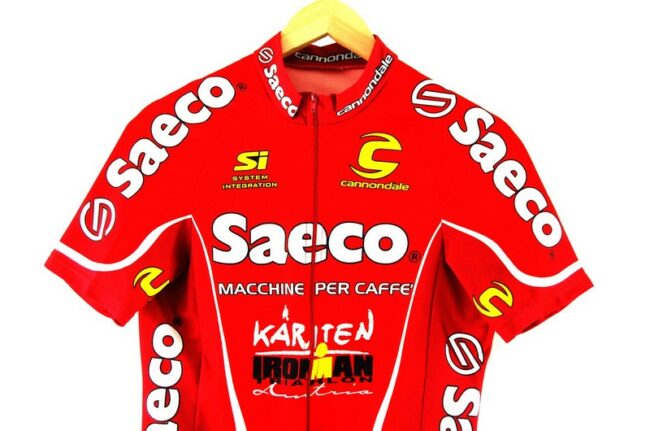 Front Close Up Saeco Red Cycling T Shirt