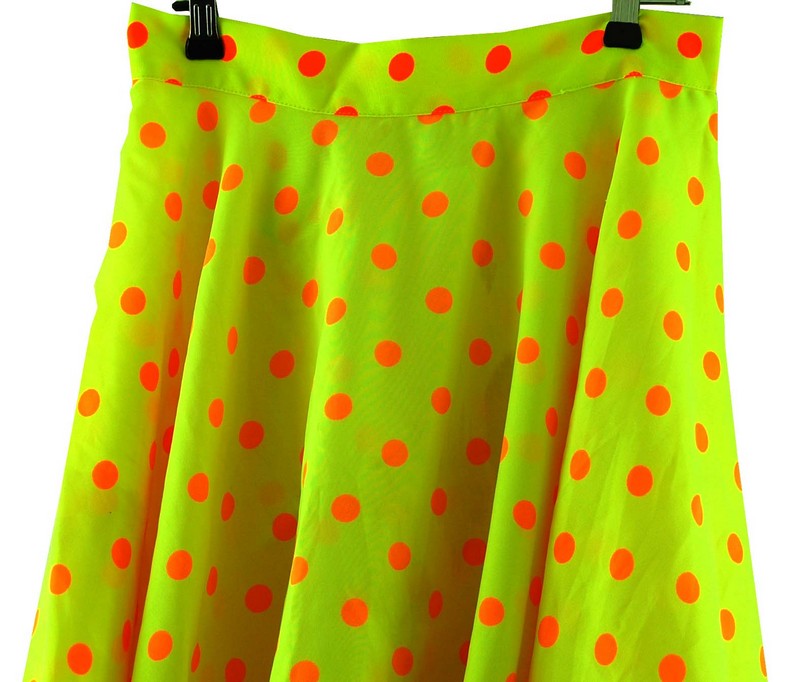 Front Top Close Up Yellow Polka Dot Midi Skirt