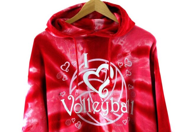 Front Top Close Up Tie Dye Red Hooded Sweatshirt