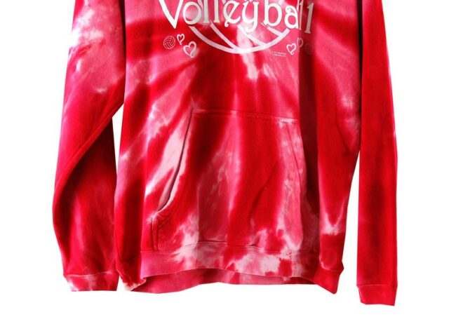Front Bottom Close Up Tie Dye Red Hooded Sweatshirt