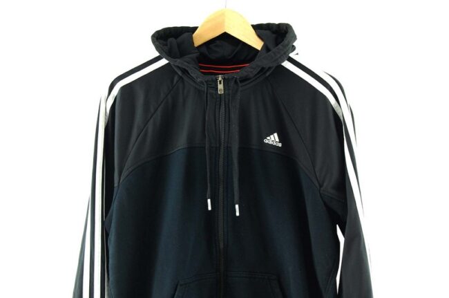 Front Top Close Up Adidas Hooded Sweatshirt Black