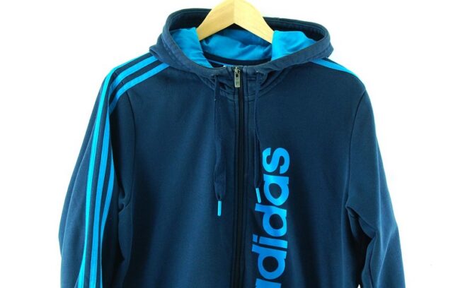 Front Top Close Up Mens Navy Blue Adidas Hooded Sweatshirt