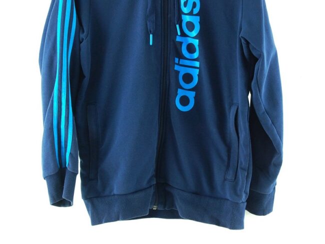 Front Bottom Close Up Mens Navy Blue Adidas Hooded Sweatshirt