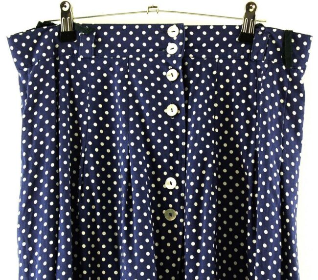 Front Top Close Up Navy Blue Polka Dot Skirt