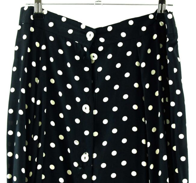 Top Front Close Up Black Polka Dot Midi Skirt