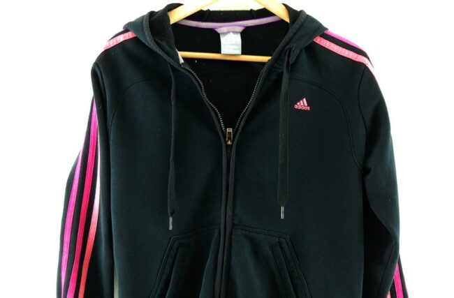 Front Top Close Up Black Adidas Hoodie Womens