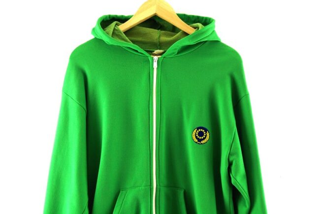 Front Close Up Green Zip Up Hoodie