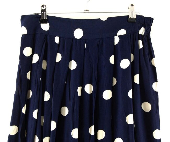 Front Top Close Up Blue Polka Dot Maxi Skirt