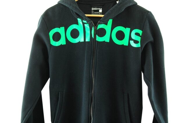 Front Top Close Up Black Adidas Hoodie Mens