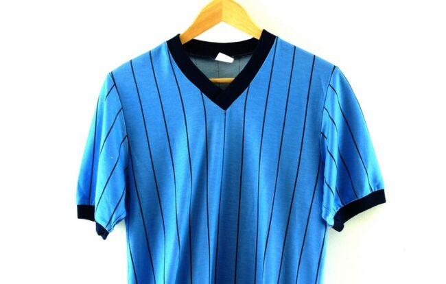 Front Top Close Blue Striped Sport T Shirt
