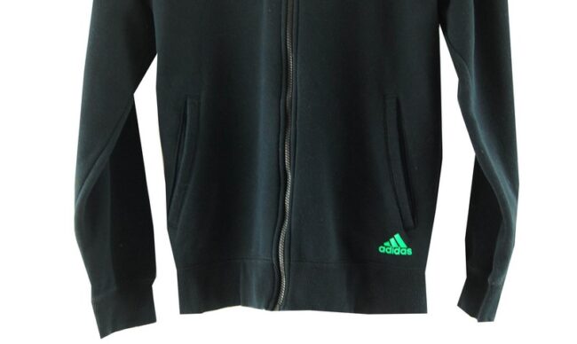 Front Bottom Close Up Black Adidas Hoodie Mens