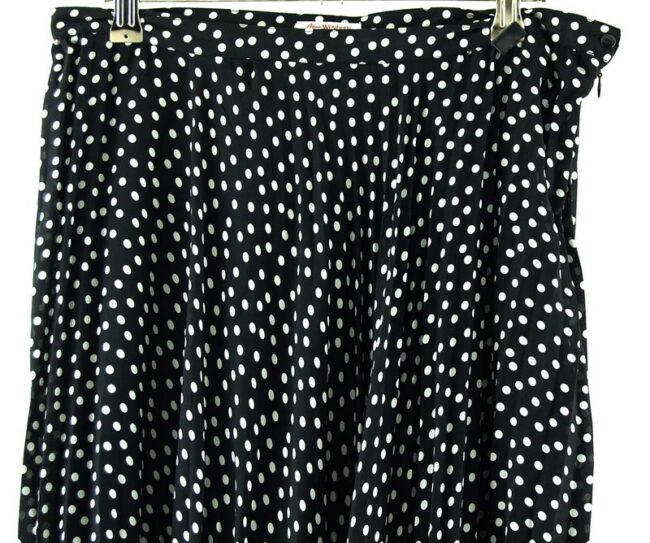 Front Top Close Up White and Black Polka Dot Midi Skirt