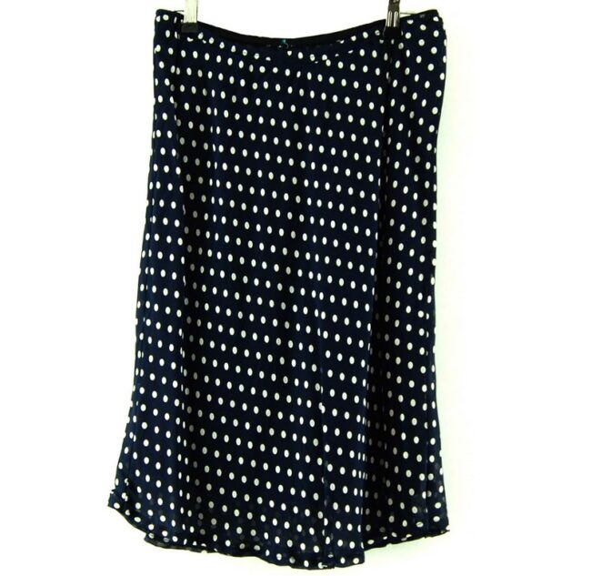 Front Length View Navy Polka Dot Midi Skirt