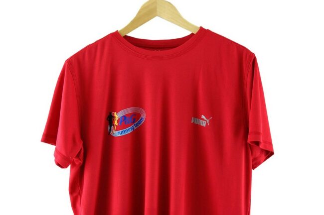 Front Top Close Up Puma Red Sports T Shirt