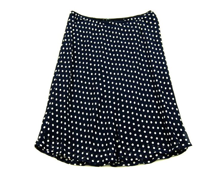 Navy Polka Dot Midi Skirt