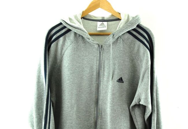 Front Close Up Adidas Sweatshirt Hooded Grey