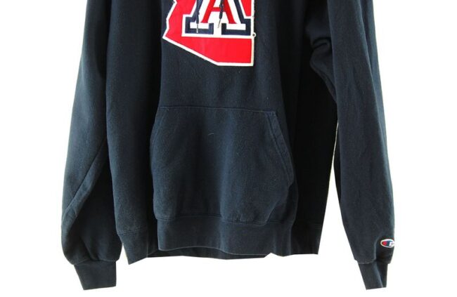 Front Bottom Close Up Champion Hooded Sweatshirt Navy