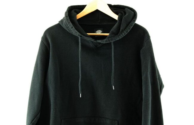 Front Top Close Up Black Hooded Sweatshirt Mens