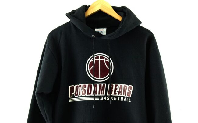 Front Close Up Champion Black Hooded Sweatshirt Mens