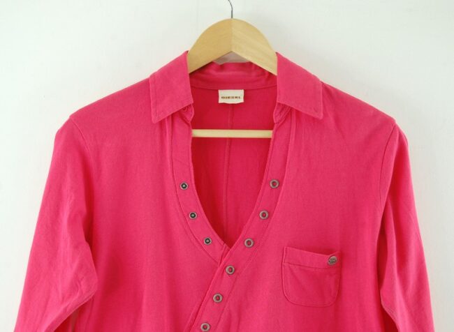 Front Close Up Diesel Dark Pink V - Neck Shirt