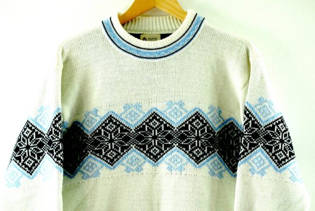 Front Close Up White Snowflake Sweater Womens
