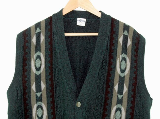 Front Close Up 90s Mens Sleeveless Cardigan