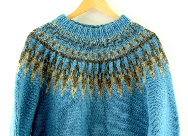 Front Close Up Blue Nordic Sweater Womens