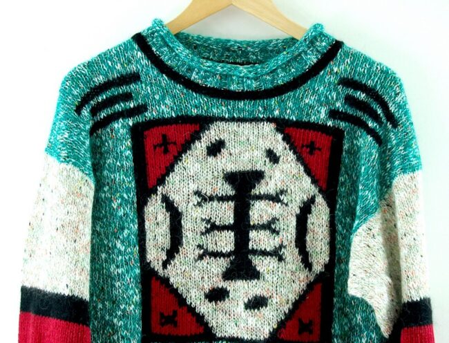 Front Close Up Retro Green 90s Jumper Womens