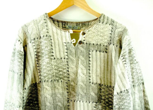 Front Close Up Cableknit Print 90s Style Crop Top