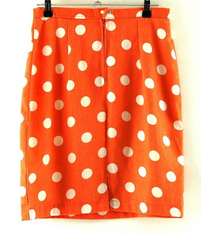 Back White Polka Dot Orange Straight Skirt