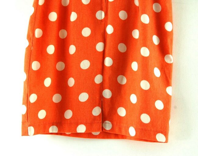 Back Bottom Close Up White Polka Dot Orange Straight Skirt