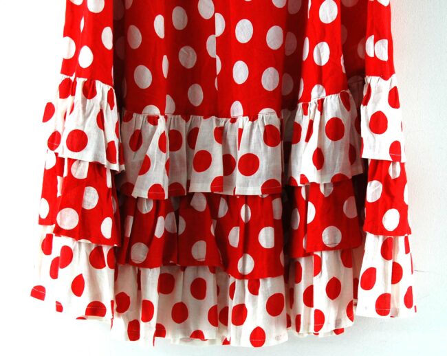 Front Bottom Close Up Red And White Polka Dot Ruffle Skirt