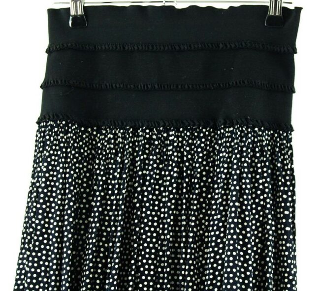 Front Top Close Up Black And White High waisted Polka Dot Skirt