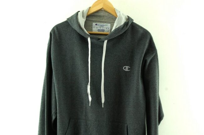 Front Close Up Grey Champion Hoodie Mens