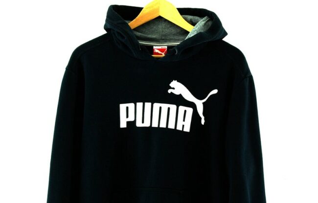 Front Close Up Puma Black Hooded Sweatshirt