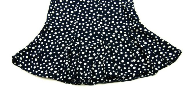 Bottom Hem View Blue Skirt With White Polka Dots