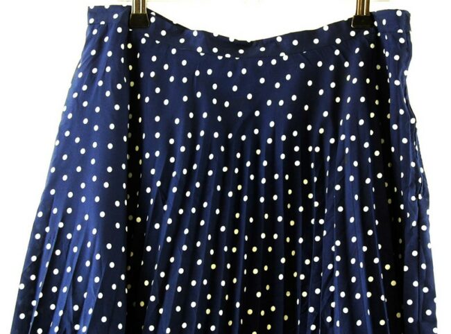 Top Close Up Navy Blue Polka Dot Midi Skirt