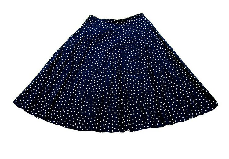 Navy Blue Polka Dot Midi Skirt