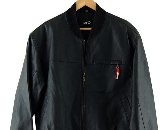 Front Close Up Black Bomber Jacket Mens