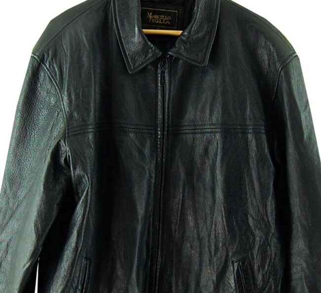 Front Close Up Marcello Figlia Black Bomber Jacket Mens