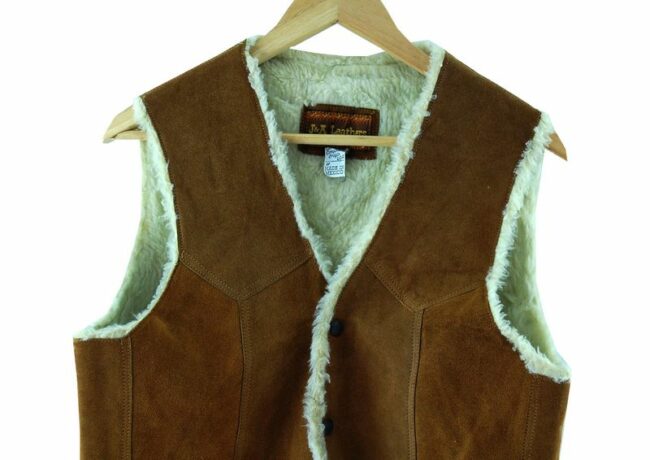 Front Close Up Light Brown Leather Waistcoat Mens