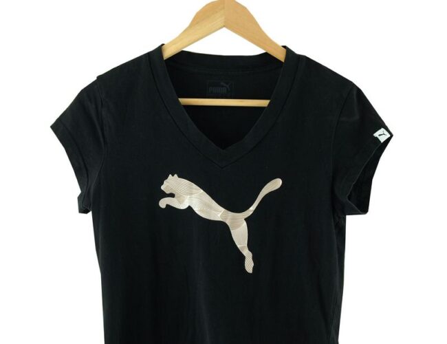 Front Close Up Puma Black V Neck T Shirt