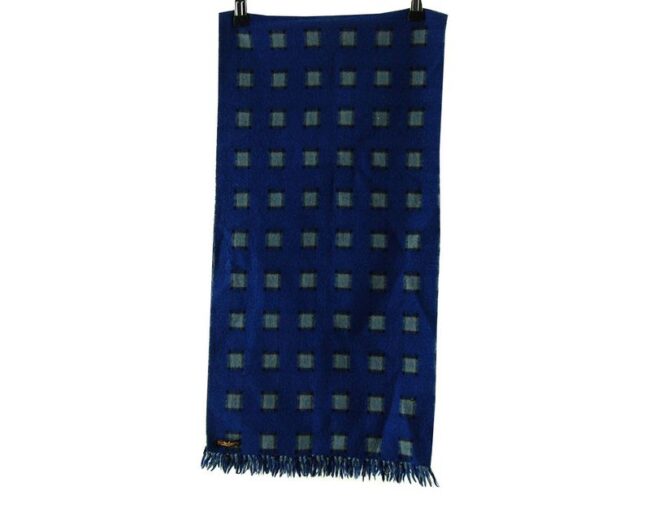 Length Pure Wool Blue Patterned Scarf