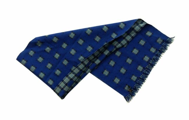 Open Pure Wool Blue Patterned Scarf
