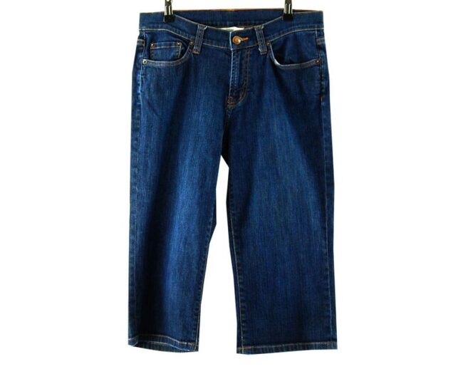 Front Dark Blue Denim Knee Length Trousers