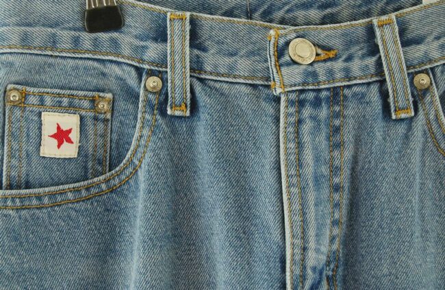 Front Close Up Rockies Blue High Waisted Jeans